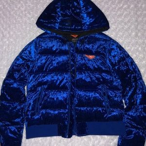 Crushed velvet puff jacket